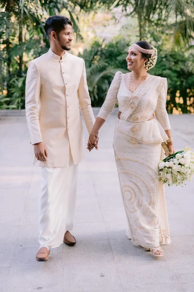 Bride and groom in national wedding attire