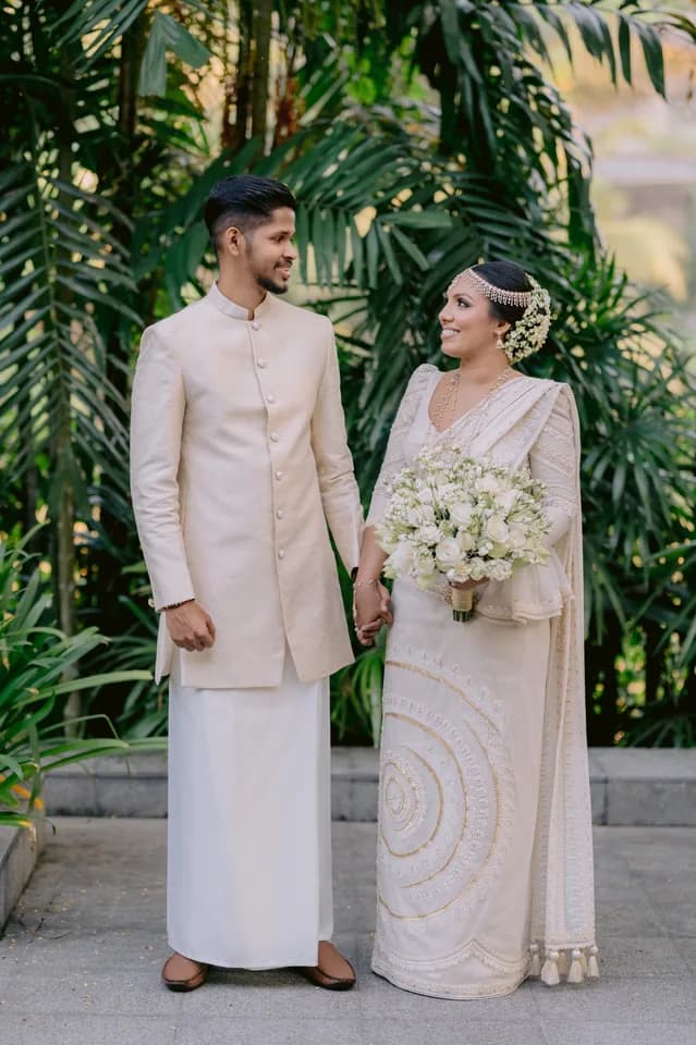 Bride and groom in national wedding attire