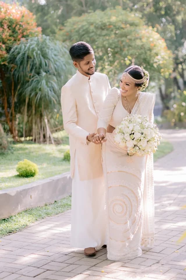 Bride and groom in national wedding attire