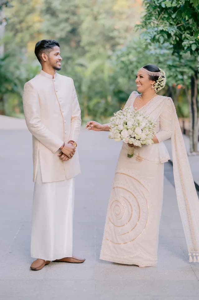 Bride and groom in national wedding attire