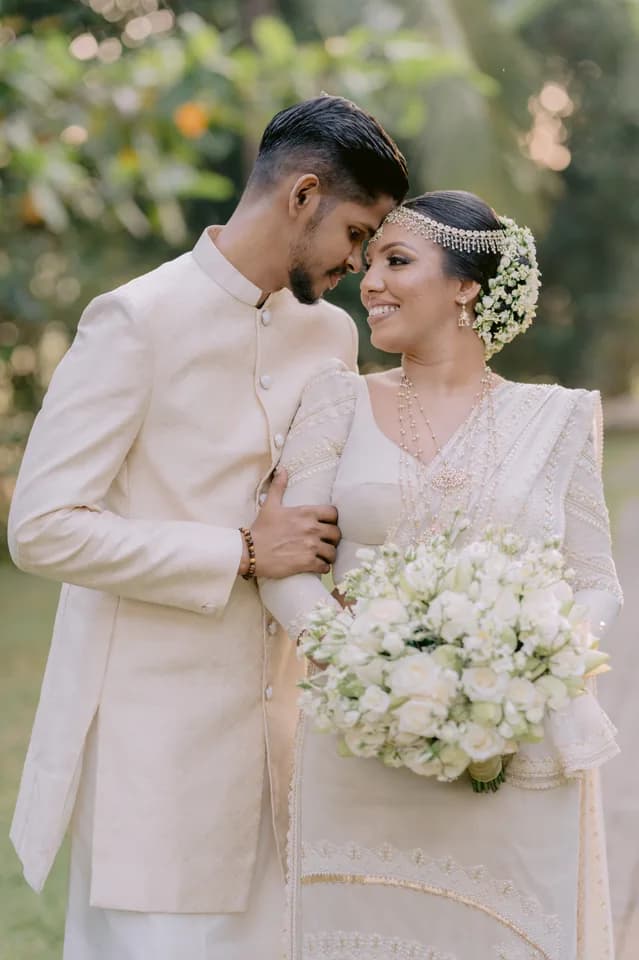 Bride and groom in national wedding attire