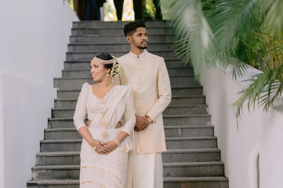 Bride and groom in national wedding attire