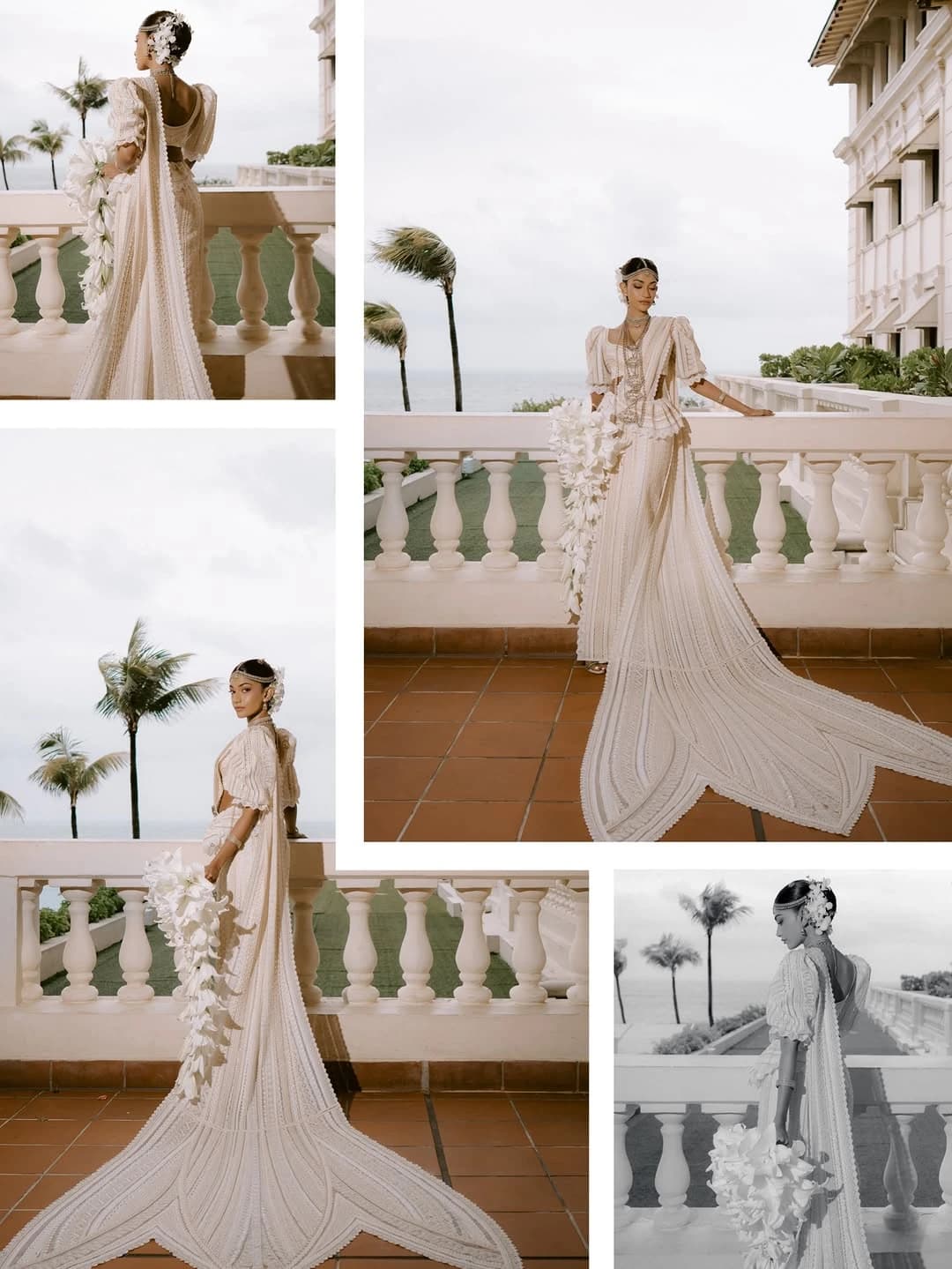 Classic Pintharu bride showcasing a flowing handcrafted bridal saree